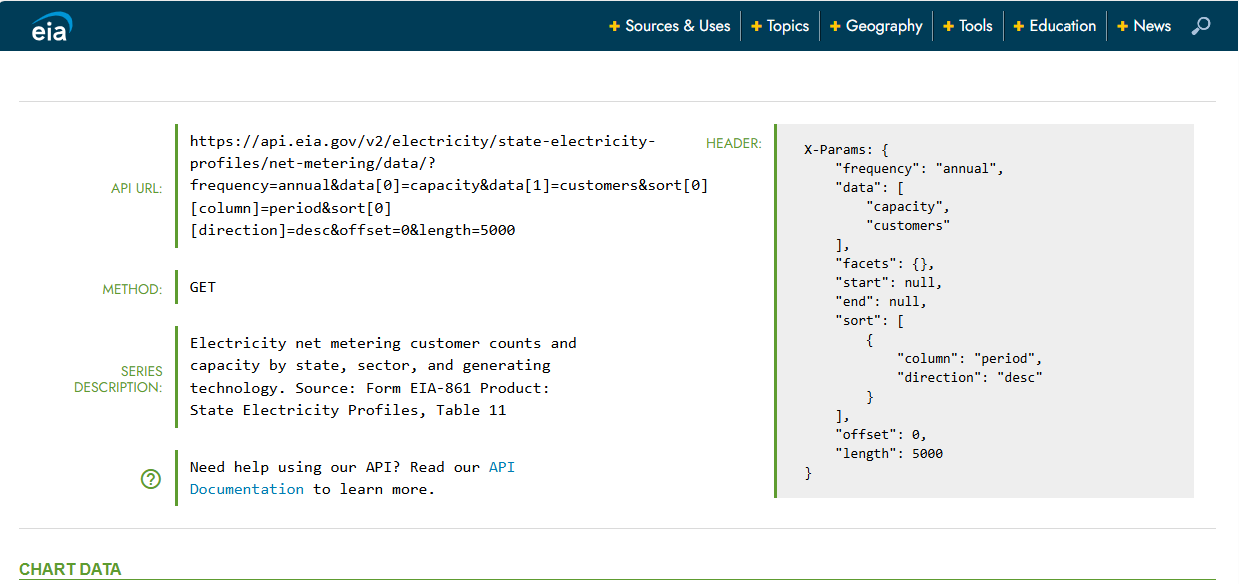 EIA API configuration screenshot